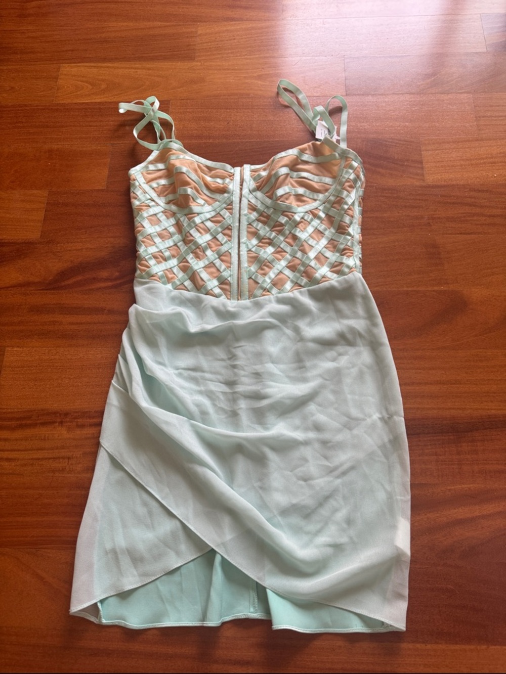 Mint & Nude Lattice Bodice Spaghetti Strap Dress